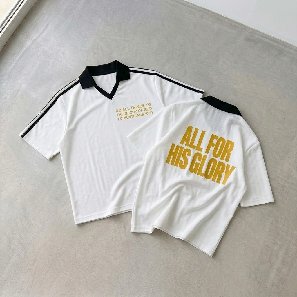 ALL FOR HIS GLORY-STRIPED SOCCER JERSEY
