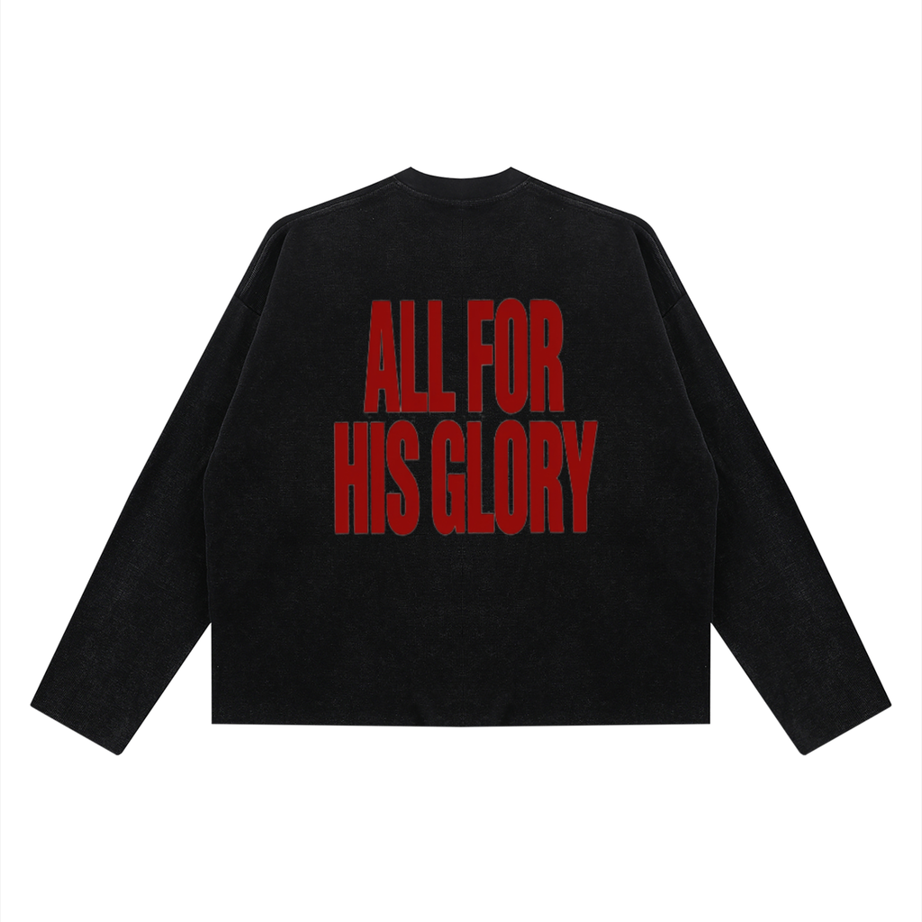 ALL FOR HIS GLORY-BOXY WAFFLE RAW EDGE LONGSLEEVE