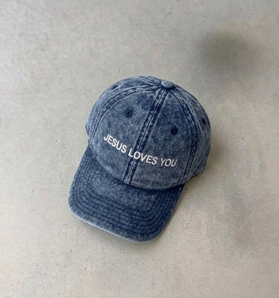 JESUS LOVES YOU-EMBROIDED WASHED CAP