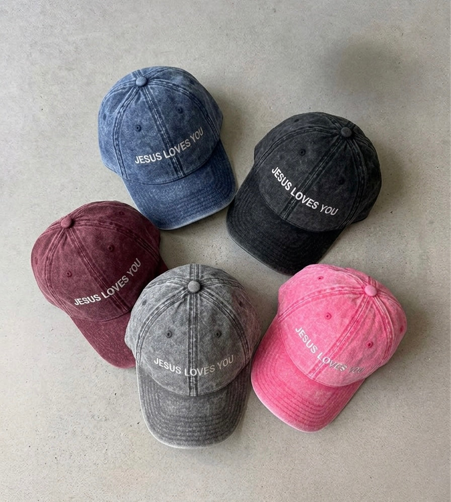JESUS LOVES YOU-EMBROIDED WASHED CAP