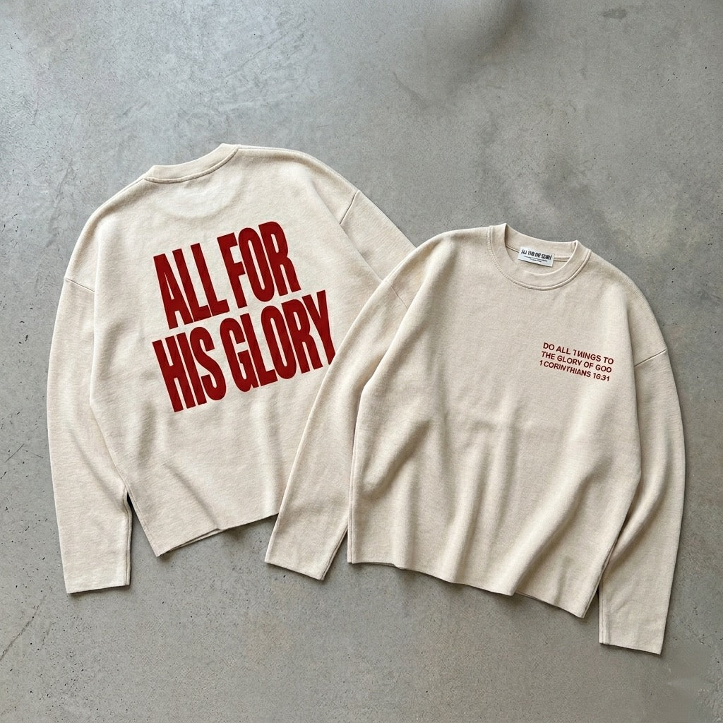 ALL FOR HIS GLORY-BOXY WAFFLE RAW EDGE LONGSLEEVE