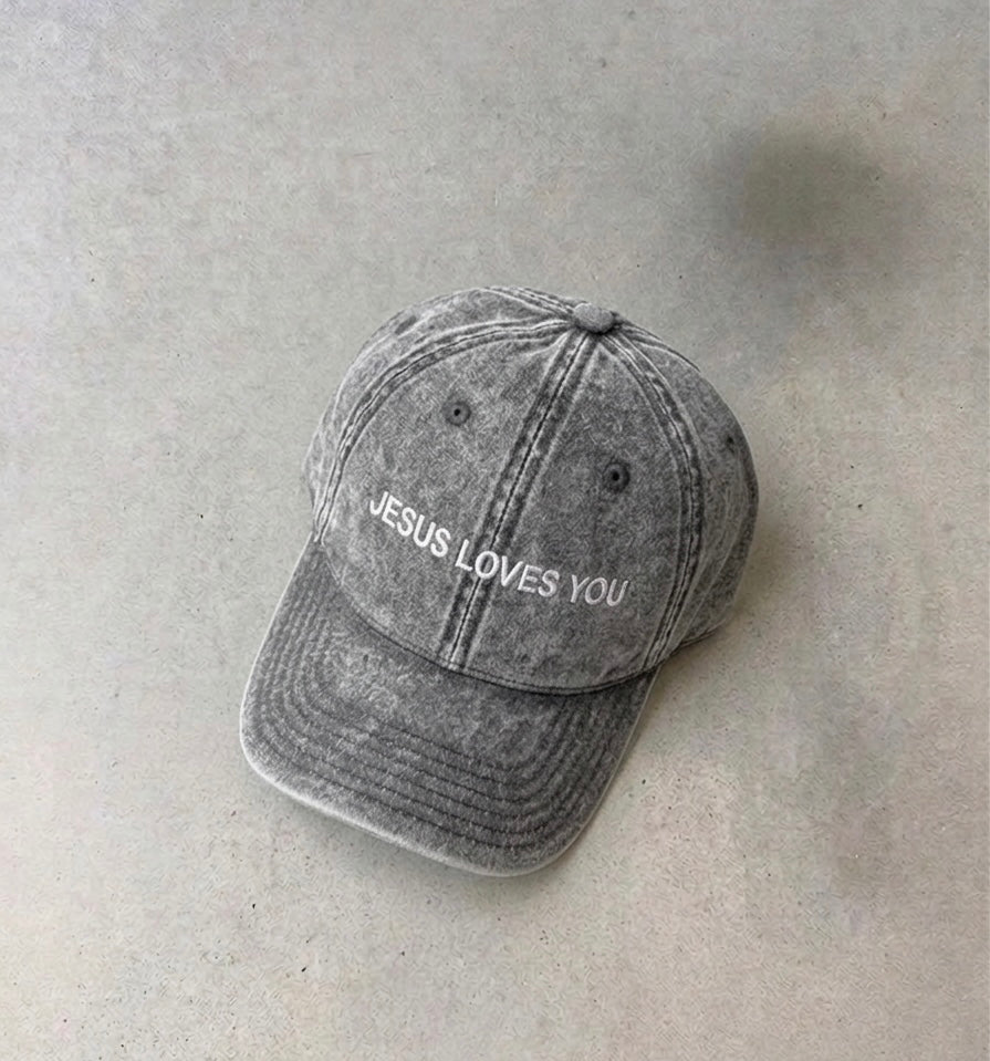 JESUS LOVES YOU-EMBROIDED WASHED CAP
