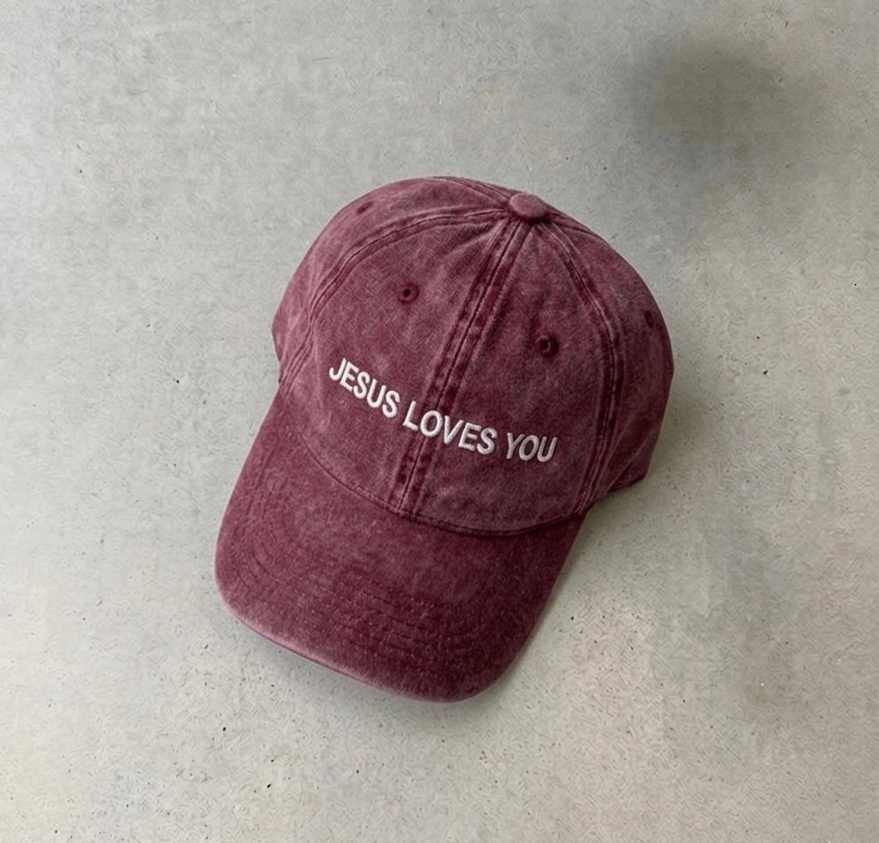JESUS LOVES YOU-EMBROIDED WASHED CAP