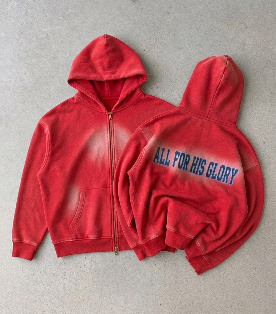 ALL FOR HIS GLORY- SUNFADE ZIPPER BOXY FLEECE