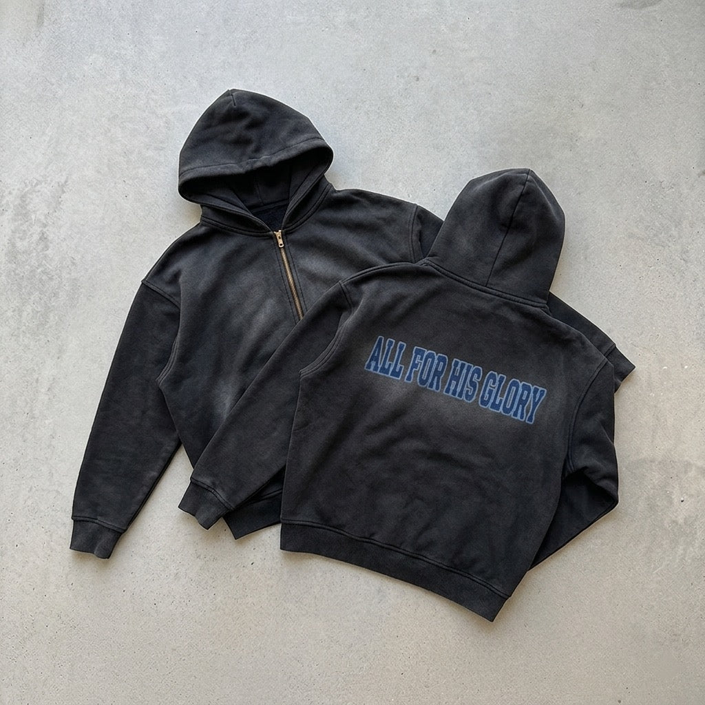 ALL FOR HIS GLORY- SUNFADE ZIPPER BOXY FLEECE