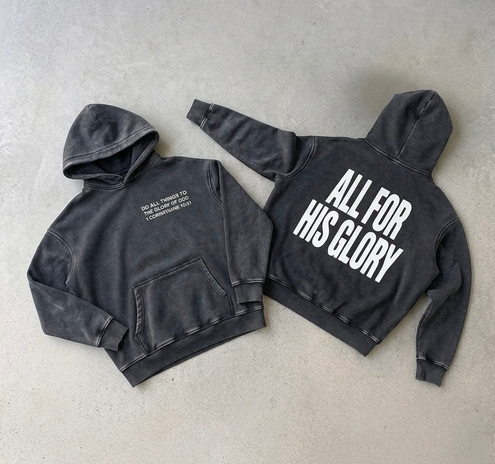 ALL FOR HIS GLORY WHITE-SNOW WASH OVERSIZED HOODIE