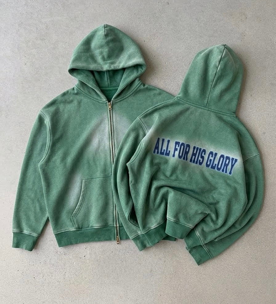 ALL FOR HIS GLORY- SUNFADE ZIPPER BOXY FLEECE