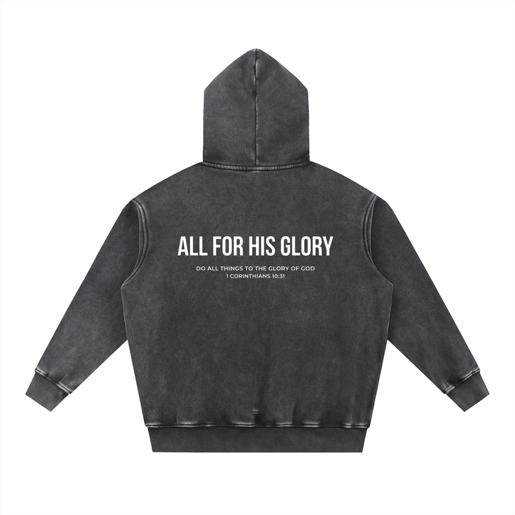 ALL FOR HIS GLORY WHITE-SNOW WASH HOODIE